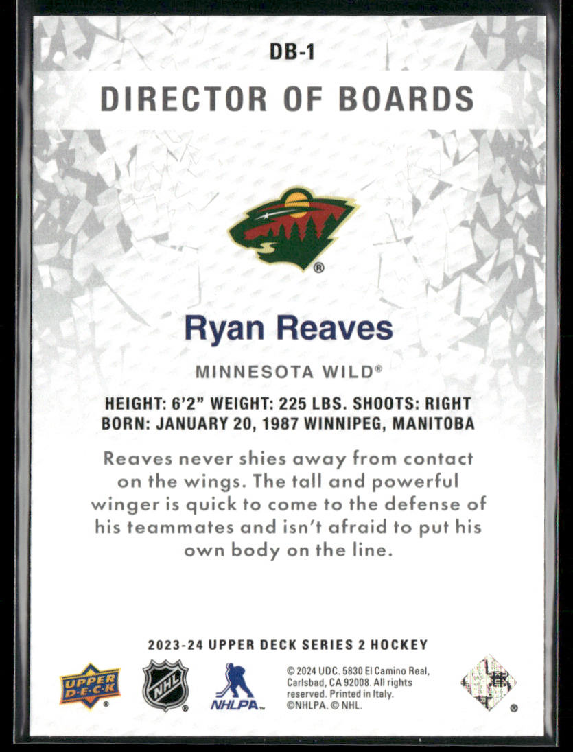 Ryan Reaves 2023-24 Upper Deck Director of Boards #DB-1 Minnesota Wild