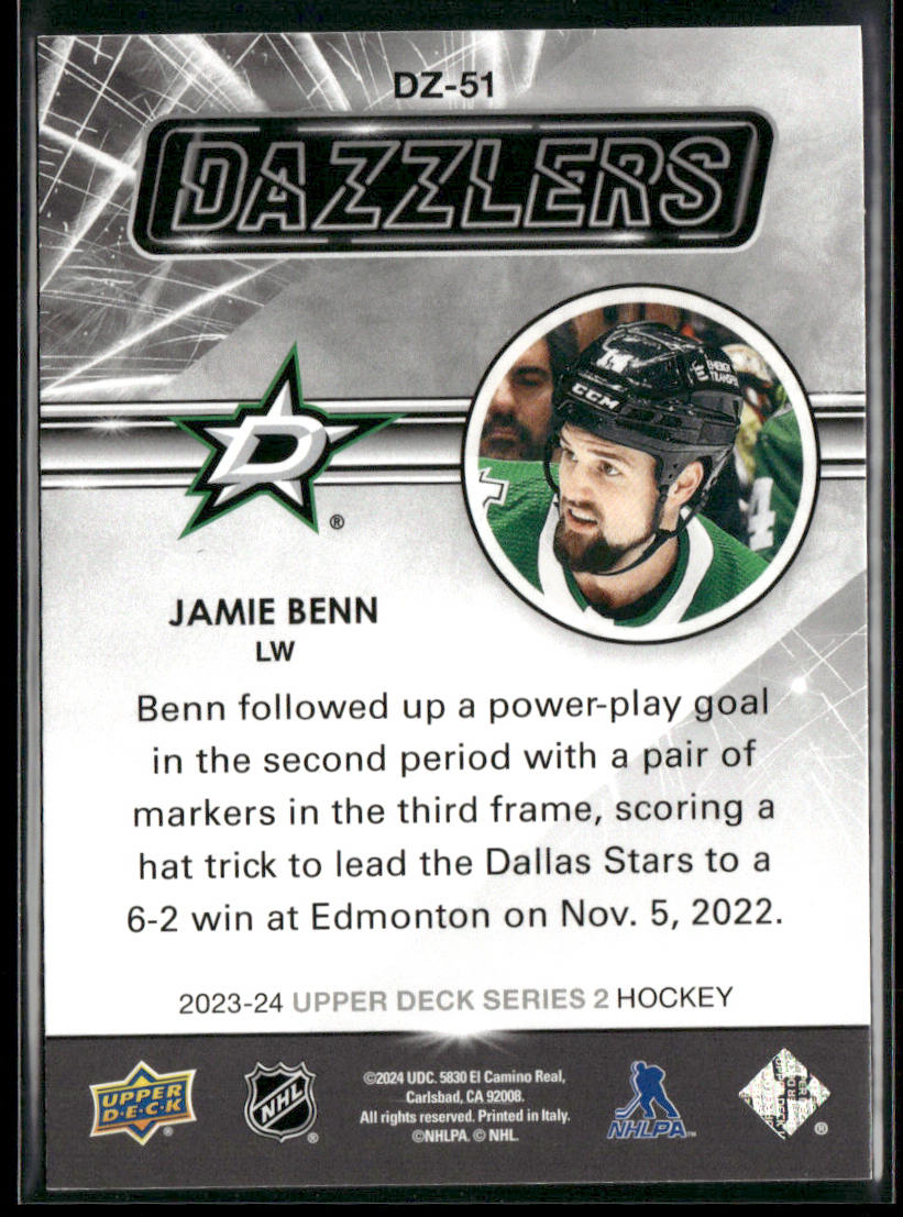 Jamie Benn 2023-24 Upper Deck Dazzlers Green #DZ-51 Dallas Stars back