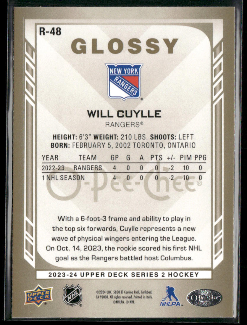 Will Cuylle 2023-24 Upper Deck O-Pee-Chee Glossy Gold #R-48 New York Rangers
