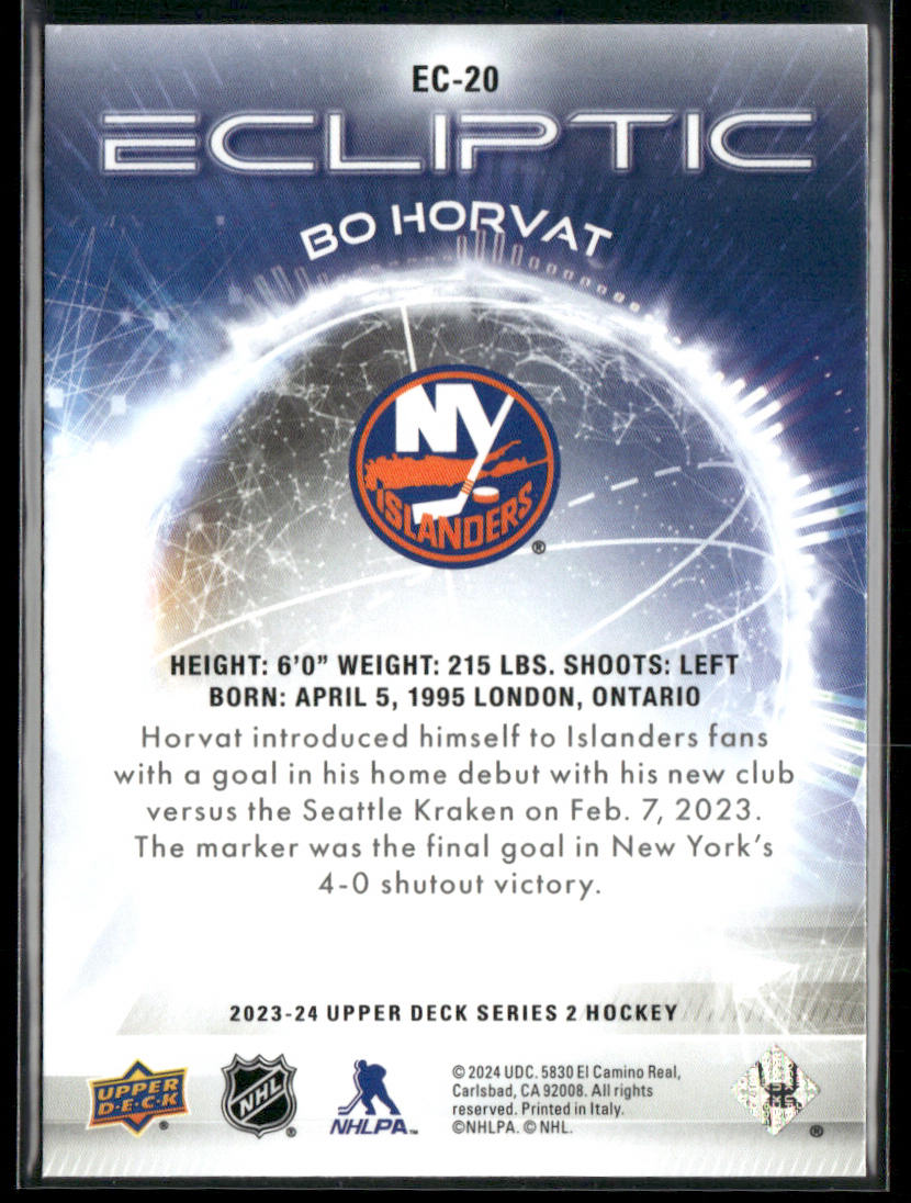 Bo Horvat 2023-24 Upper Deck Ecliptic #EC-20 New York Islanders back
