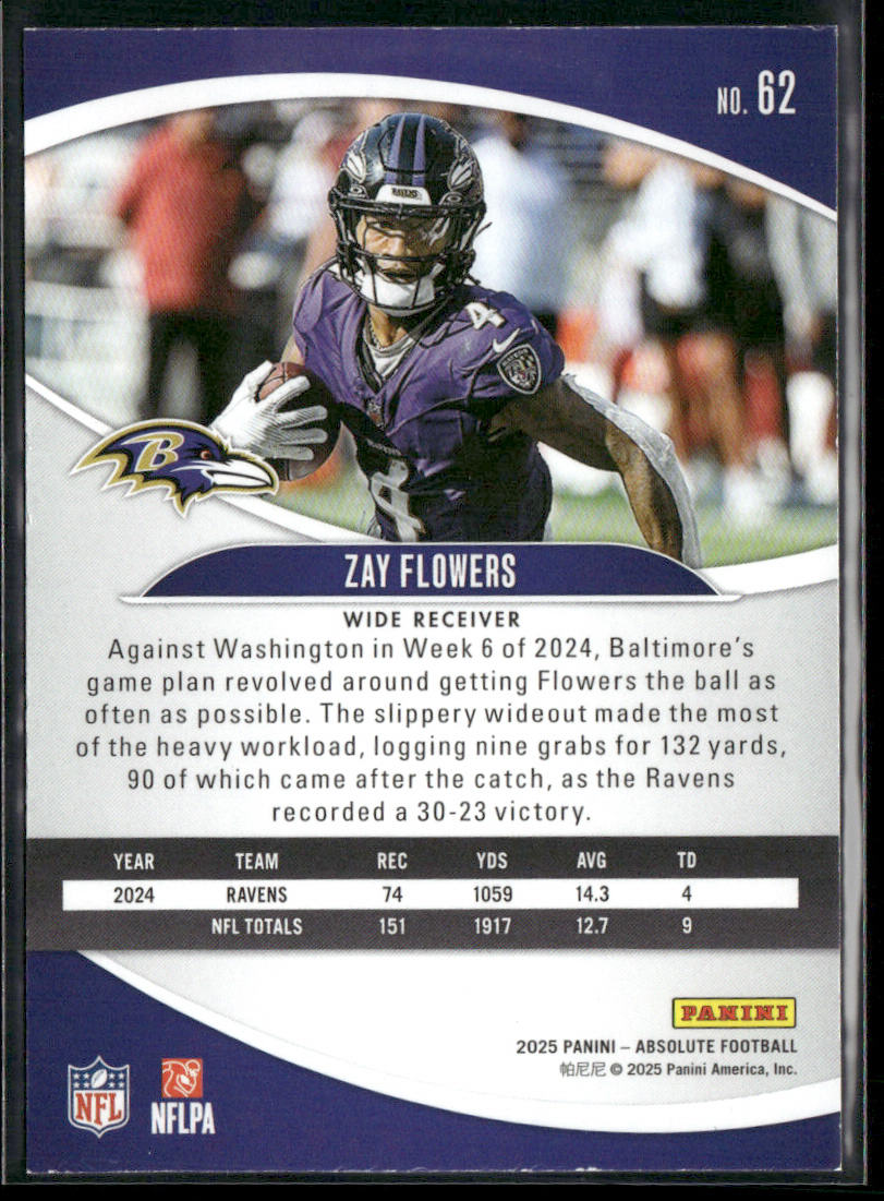 Zay Flowers 2025 Panini Absolute Retail #62 Baltimore Ravens