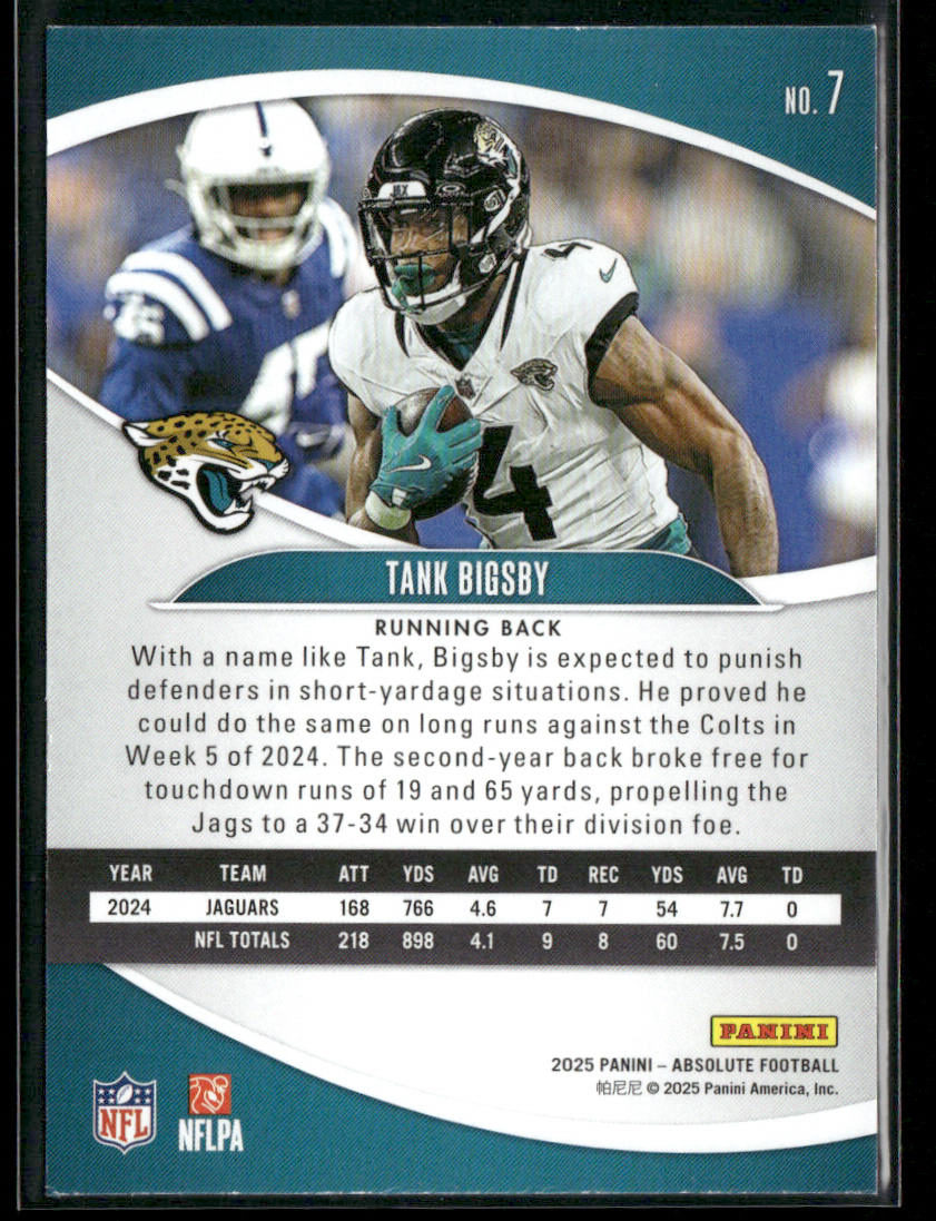 Tank Bigsby 2025 Panini Absolute #7 Jacksonville Jaguars