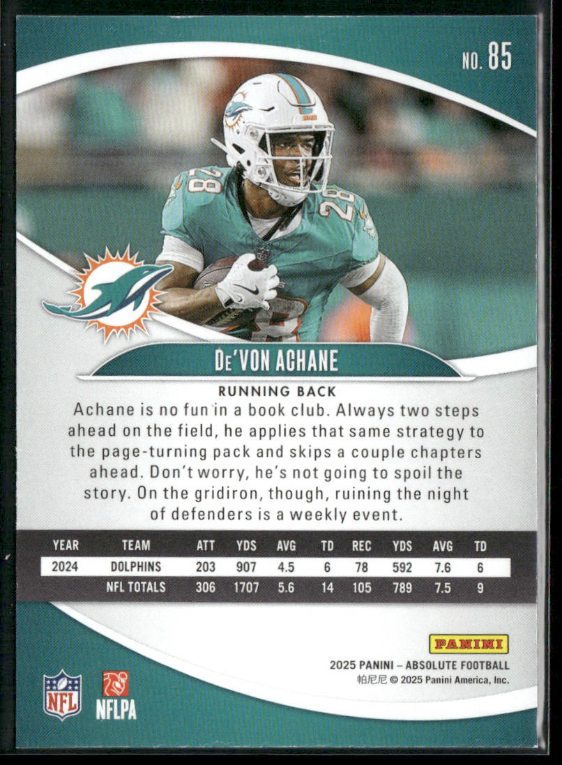 De'Von Achane 2025 Panini Absolute Retail #85 Miami Dolphins back