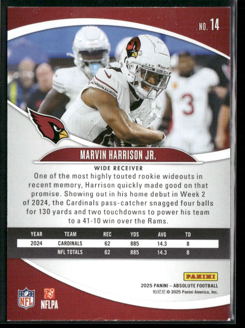 Marvin Harrison Jr. 2025 Panini Absolute Retail #14 Arizona Cardinals
