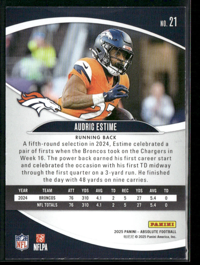 Audric Estime 2025 Panini Absolute Retail #21 Denver Broncos back