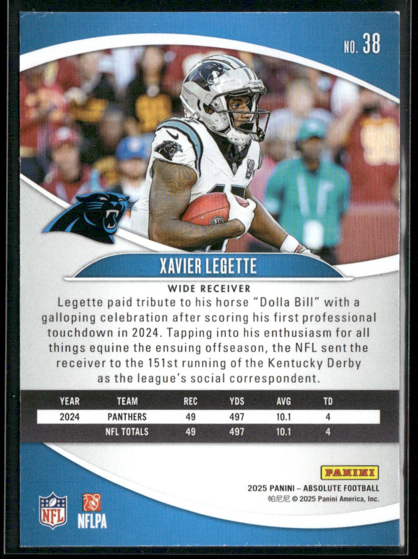 Xavier Legette 2025 Panini Absolute Retail #38 Carolina Panthers