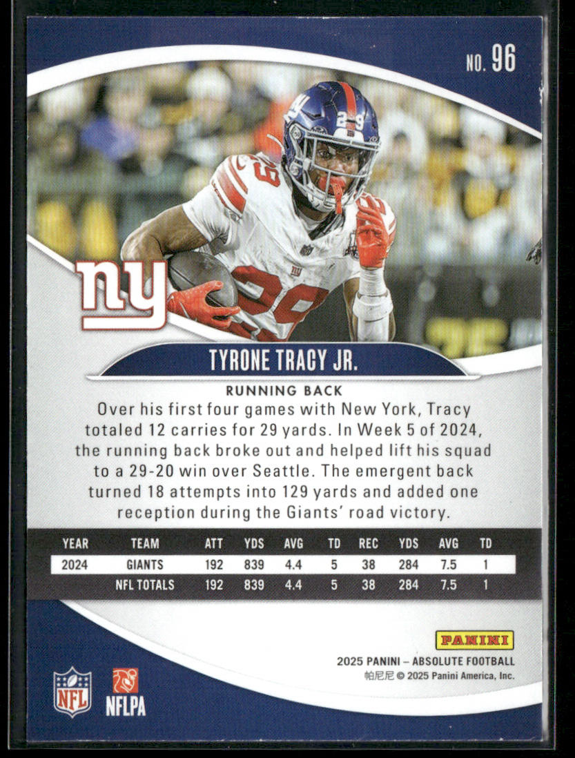 Tyrone Tracy Jr. 2025 Panini Absolute Retail #96 New York Giants