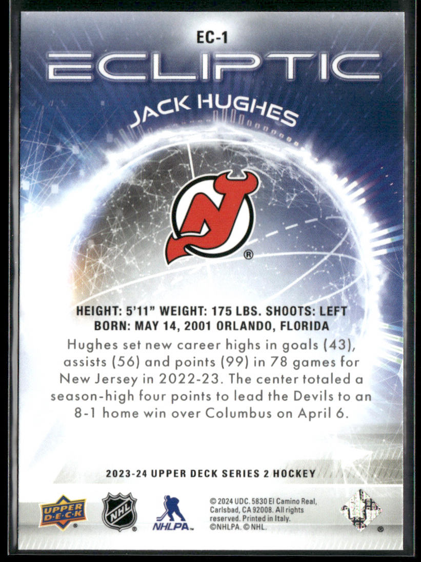 Jack Hughes 2023-24 Upper Deck Ecliptic #EC-1 New Jersey Devils