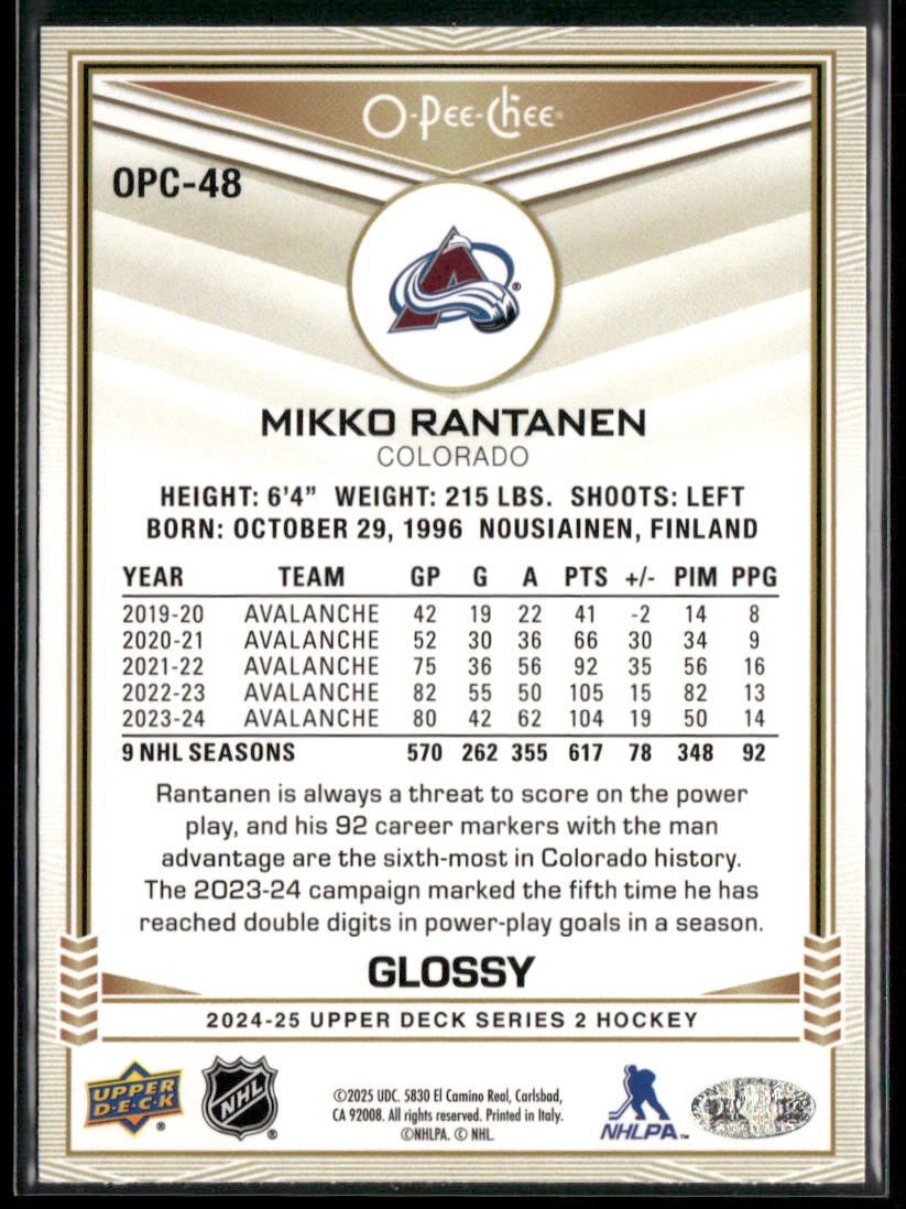 Mikko Rantanen 2024-25 Upper Deck O-Pee-Chee Glossy #OPC-48 Colorado Avalanche back