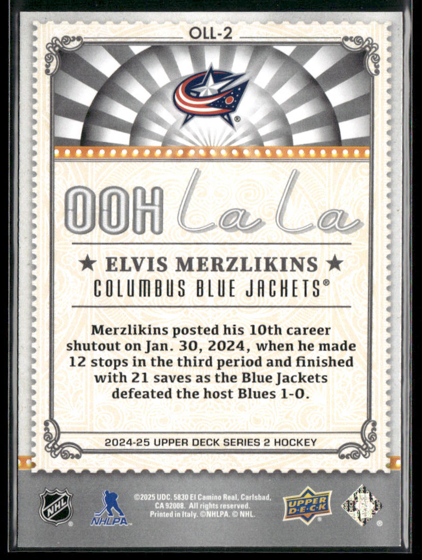 Elvis Merzlikins 2024-25 Upper Deck Ooh La La #OLL-2 Columbus Blue Jackets back