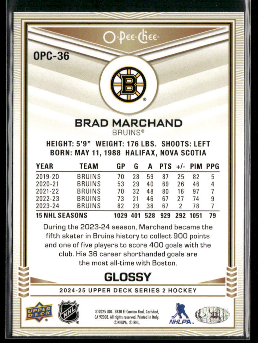Brad Marchand 2024-25 Upper Deck O-Pee-Chee Glossy #OPC-36 Boston Bruins back