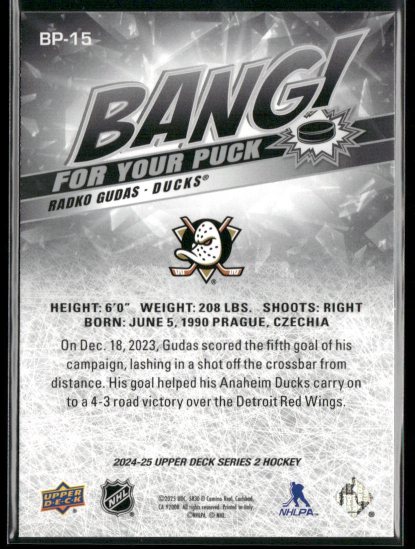 Radko Gudas 2024-25 Upper Deck Bang! For Your Puck #BP-15 Anaheim Ducks back