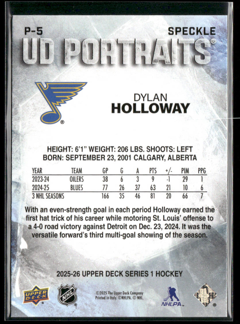 Dylan Holloway 2025-26 Upper Deck UD Portraits #P-5 St. Louis Blues