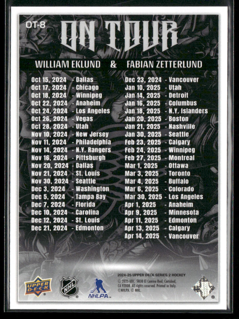 William Eklund / Fabian Zetterlund 2024-25 Upper Deck On Tour #OT-8 Sharks