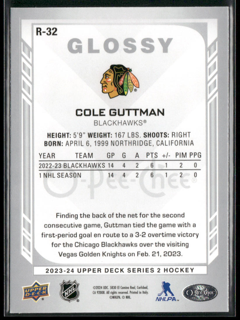 Cole Guttman 2023-24 Upper Deck O-Pee-Chee Glossy #R-32 Chicago Blackhawks