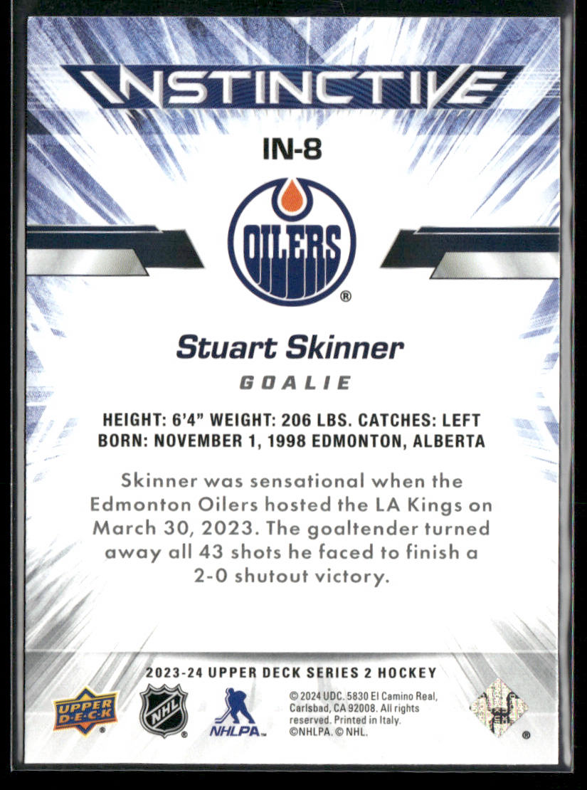 Stuart Skinner 2023-24 Upper Deck Instinctive #IN-8 Edmonton Oilers back