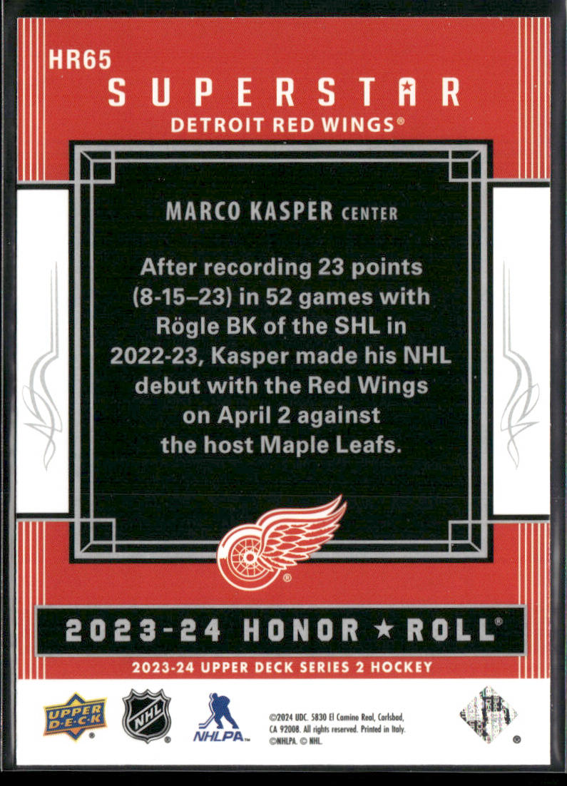 Marco Kasper 2023-24 Upper Deck Honor Roll #HR65 Detroit Red Wings