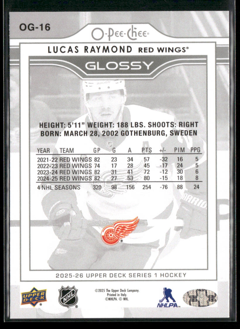 Lucas Raymond 2025-26 Upper Deck O-Pee-Chee Glossy #OG-16 Detroit Red Wings