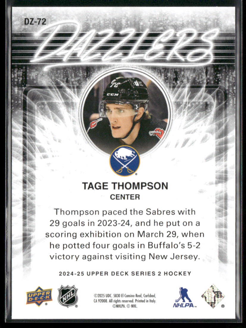 Tage Thompson 2024-25 Upper Deck Dazzlers Orange #DZ-72 Buffalo Sabres