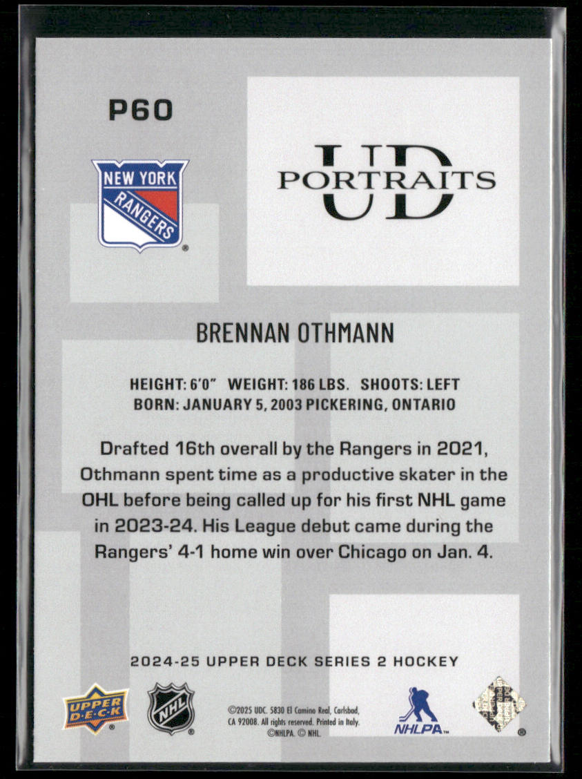 Brennan Othmann 2024-25 Upper Deck UD Portraits #P60 New York Rangers