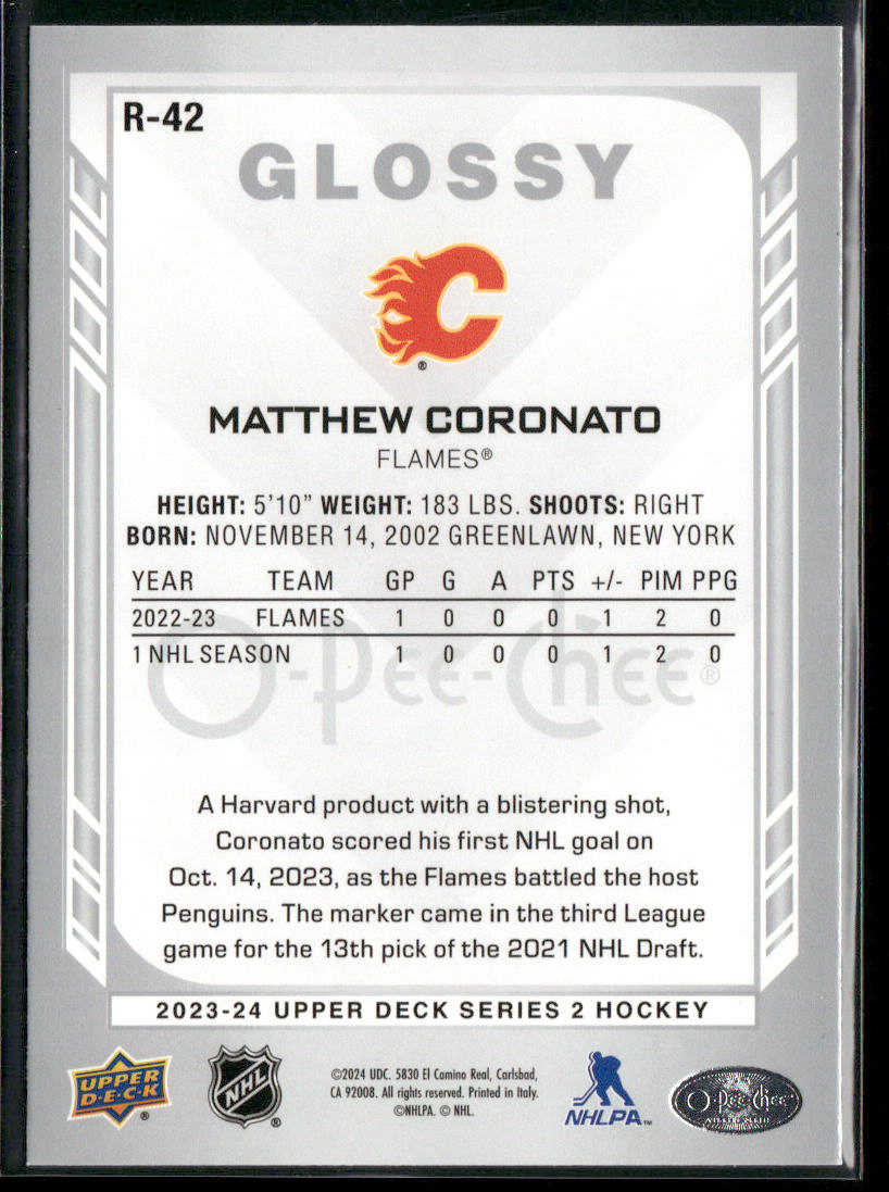 Matthew Coronato 2023-24 Upper Deck O-Pee-Chee Glossy #R-42 Calgary Flames