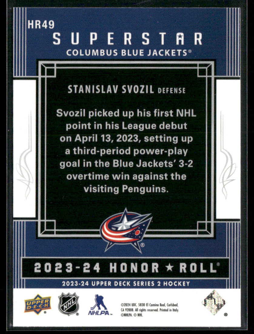 Stanislav Svozil 2023-24 Upper Deck Honor Roll #HR49 Columbus Blue Jackets