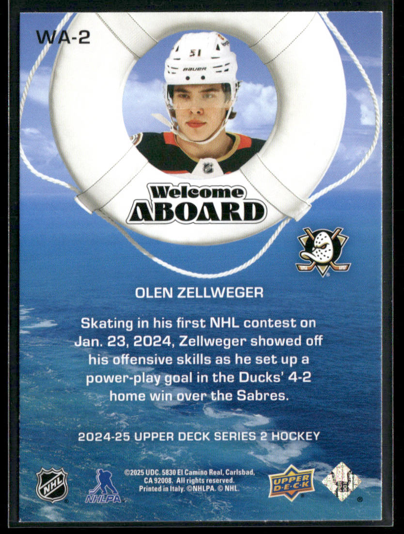 Olen Zellweger 2024-25 Upper Deck Welcome Aboard #WA-2 Anaheim Ducks