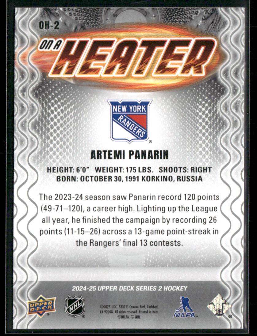 Artemi Panarin 2024-25 Upper Deck On a Heater #OH-2 New York Rangers back