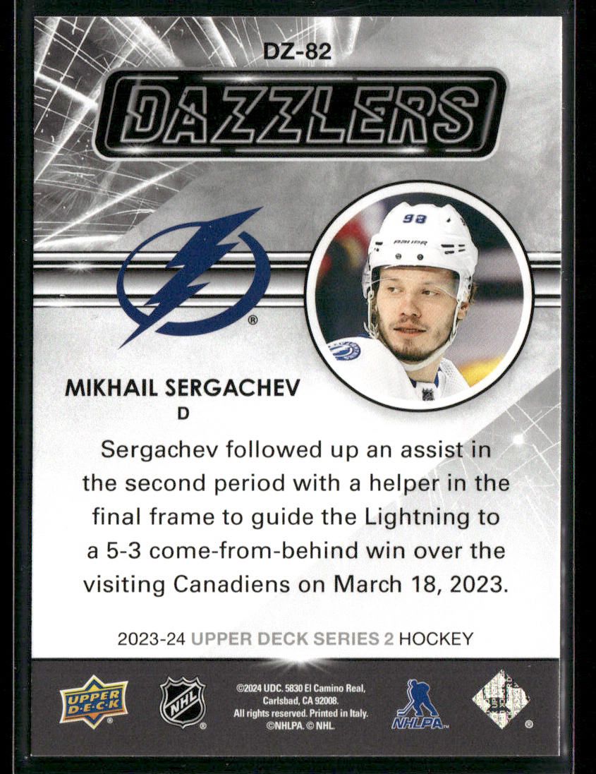 Mikhail Sergachev 2023-24 Upper Deck Dazzlers Orange #DZ-82 Tampa Bay Lightning
