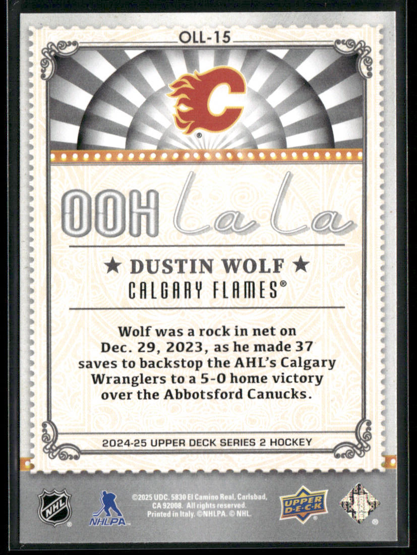 Dustin Wolf 2024-25 Upper Deck Ooh La La #OLL-15 Calgary Flames back