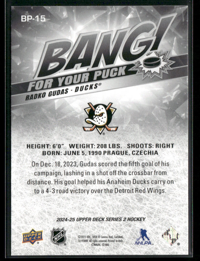 Radko Gudas 2024-25 Upper Deck Bang! For Your Puck #BP-15 Anaheim Ducks back