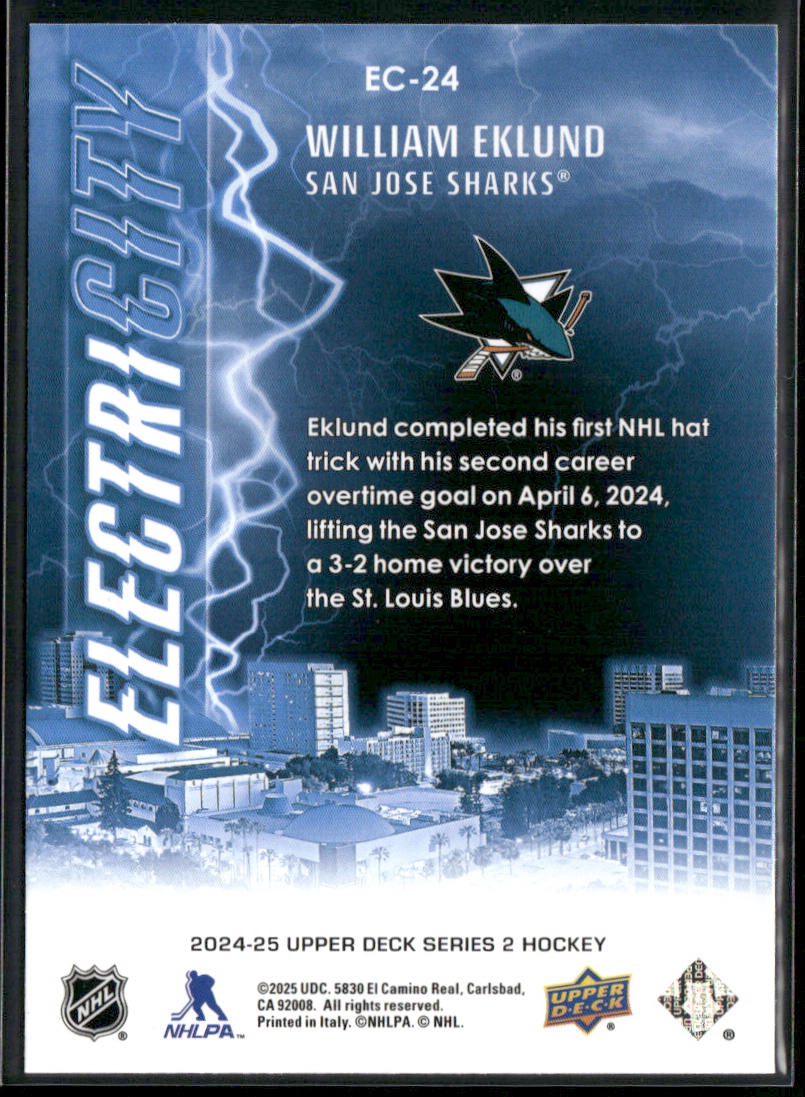 William Eklund 2024-25 Upper Deck ElectriCITY #EC-24 San Jose Sharks