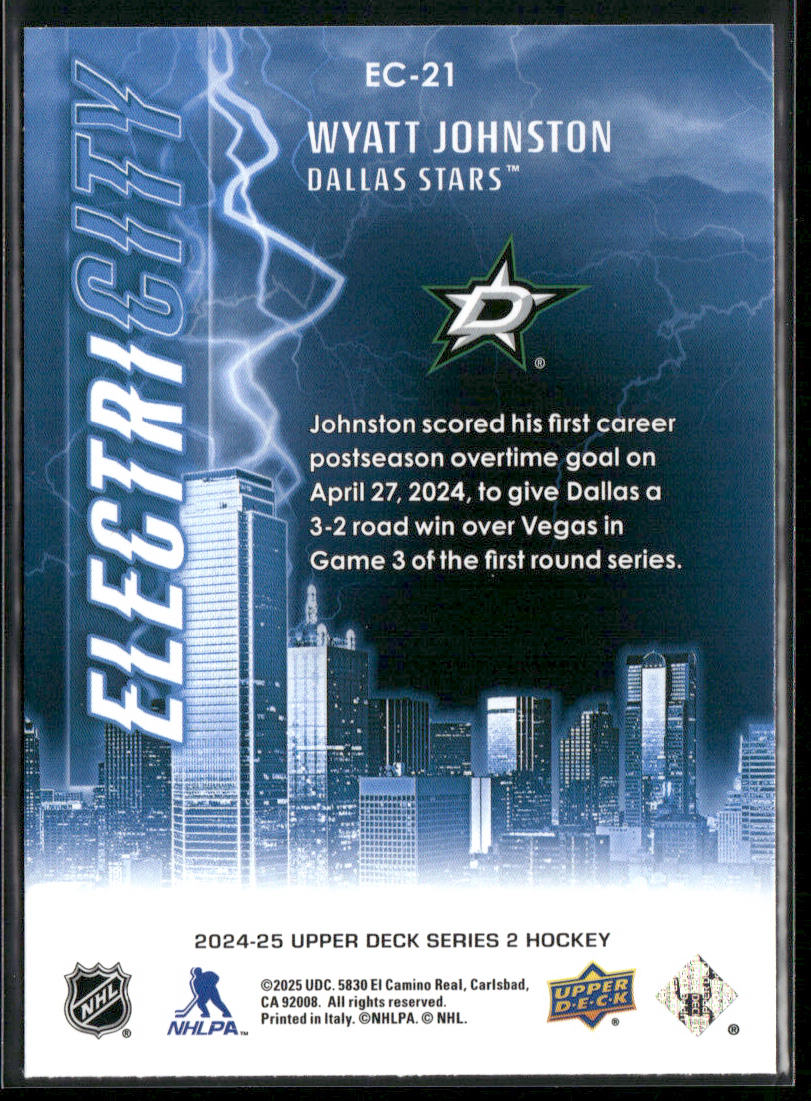Wyatt Johnston 2024-25 Upper Deck ElectriCITY #EC-21 Dallas Stars back