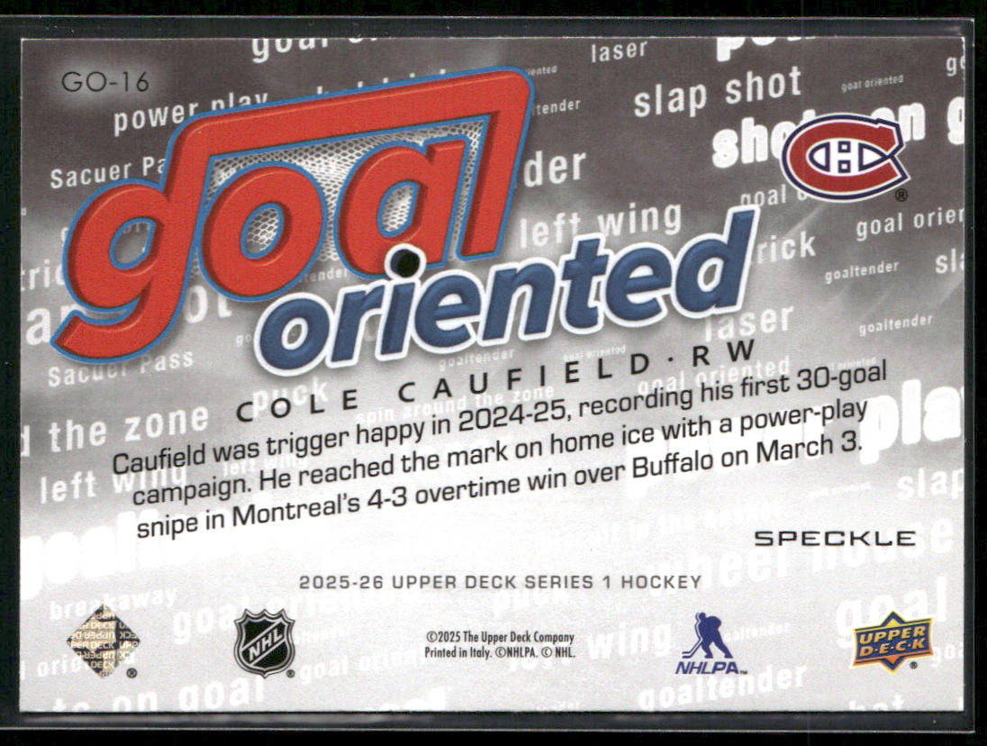 Cole Caufield 2025-26 Upper Deck Goal Oriented Speckle #GO-16 Montreal Canadiens