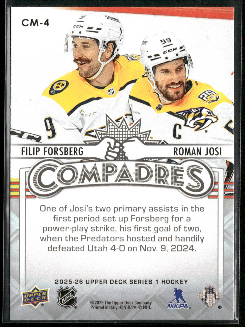 Filip Forsberg / Roman Josi 2025-26 Upper Deck Compadres #CM-4 Predators