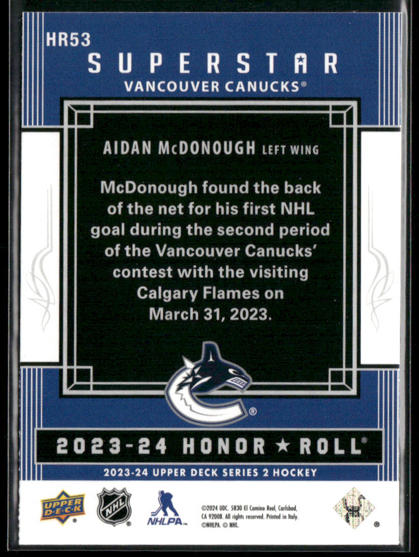 Aidan McDonough 2023-24 Upper Deck Honor Roll #HR53 Vancouver Canucks