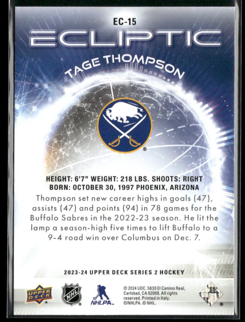 Tage Thompson 2023-24 Upper Deck Ecliptic #EC-15 Buffalo Sabres