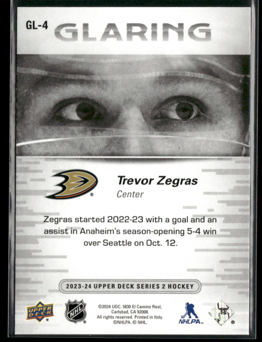 Trevor Zegras 2023-24 Upper Deck Glaring #GL-4 Anaheim Ducks