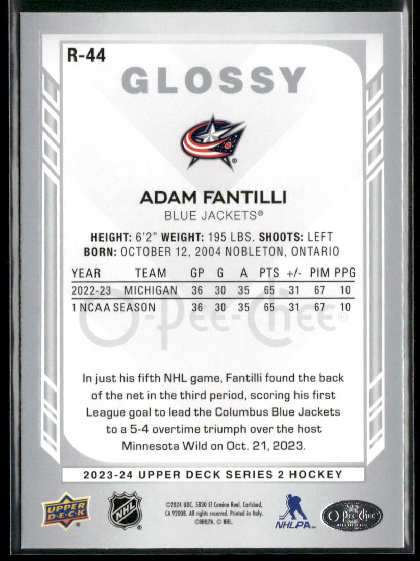 Adam Fantilli 2023-24 Upper Deck O-Pee-Chee Glossy #R-44 Columbus Blue Jackets