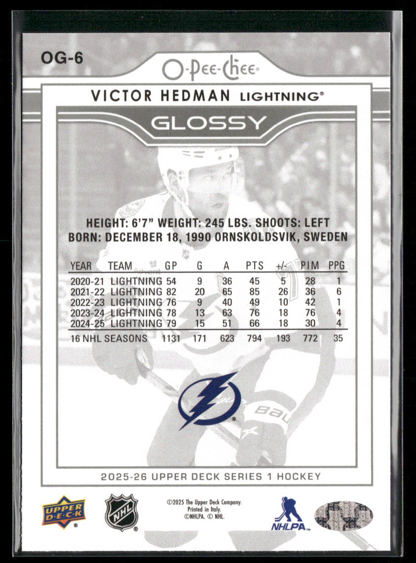 Victor Hedman 2025-26 Upper Deck O-Pee-Chee Glossy #OG-6 Tampa Bay Lightning