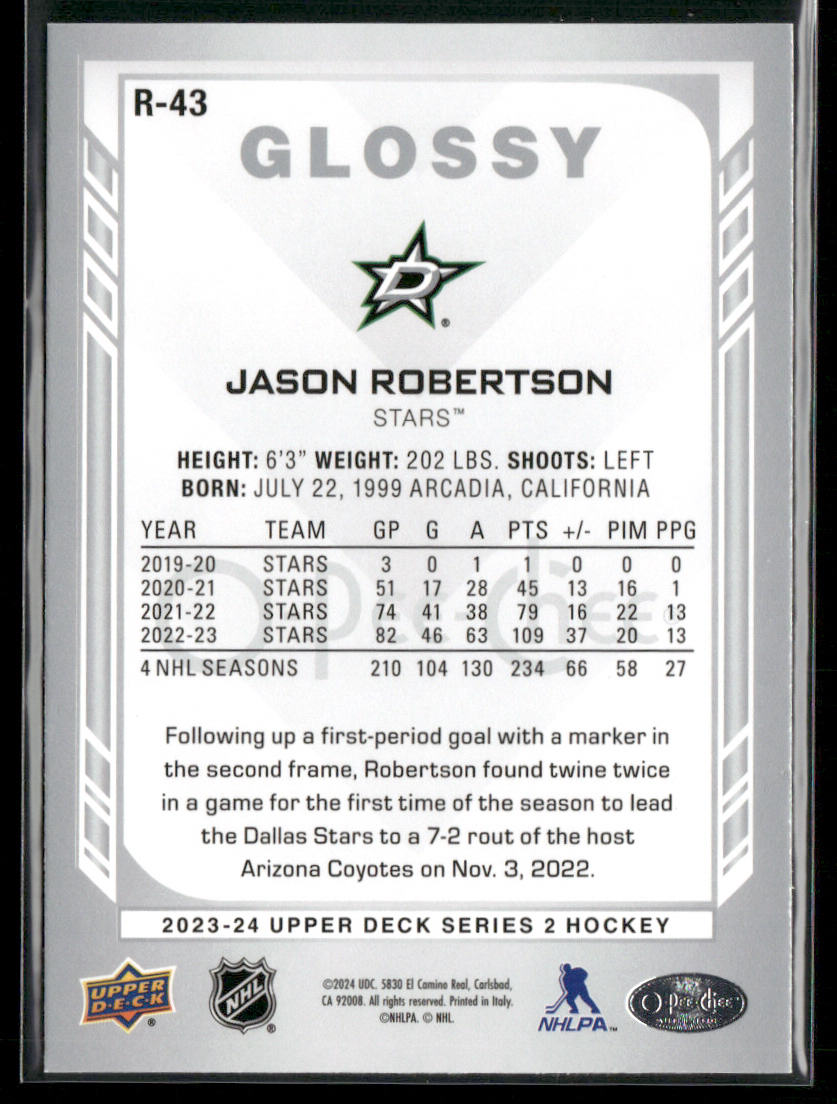 Jason Robertson 2023-24 Upper Deck O-Pee-Chee Glossy #R-43 Dallas Stars