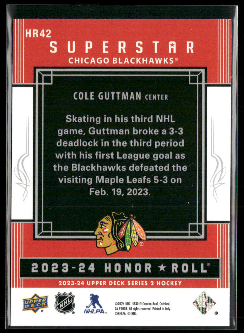 Cole Guttman 2023-24 Upper Deck Honor Roll #HR42 Chicago Blackhawks back