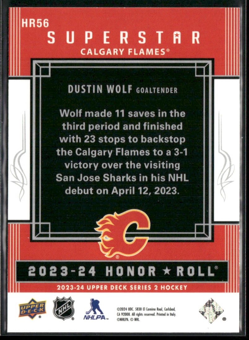 Dustin Wolf 2023-24 Upper Deck Honor Roll #HR56 Calgary Flames back