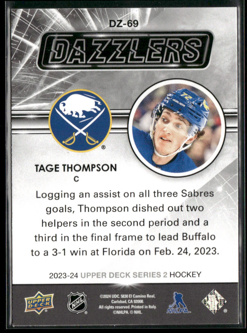 Tage Thompson 2023-24 Upper Deck Dazzlers Blue #DZ-69 Buffalo Sabres