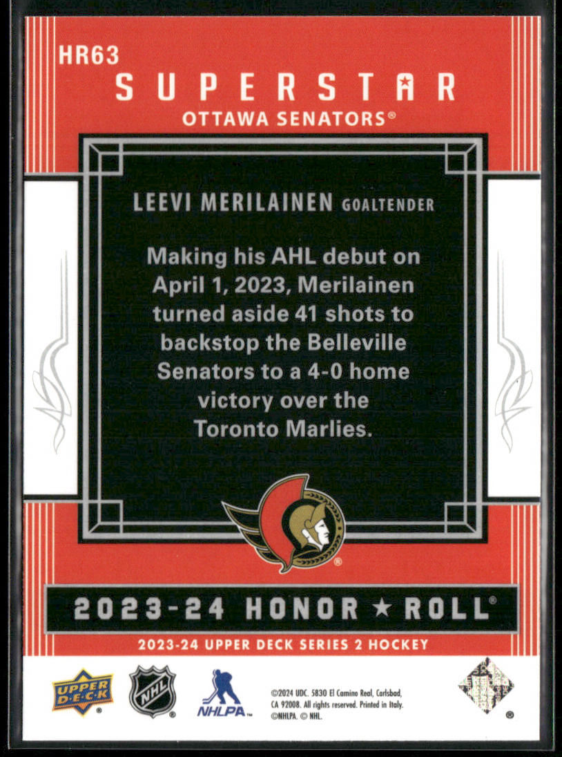 Leevi Merilainen 2023-24 Upper Deck Honor Roll #HR63 Ottawa Senators
