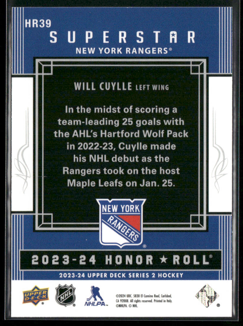 Will Cuylle 2023-24 Upper Deck Honor Roll #HR39 New York Rangers