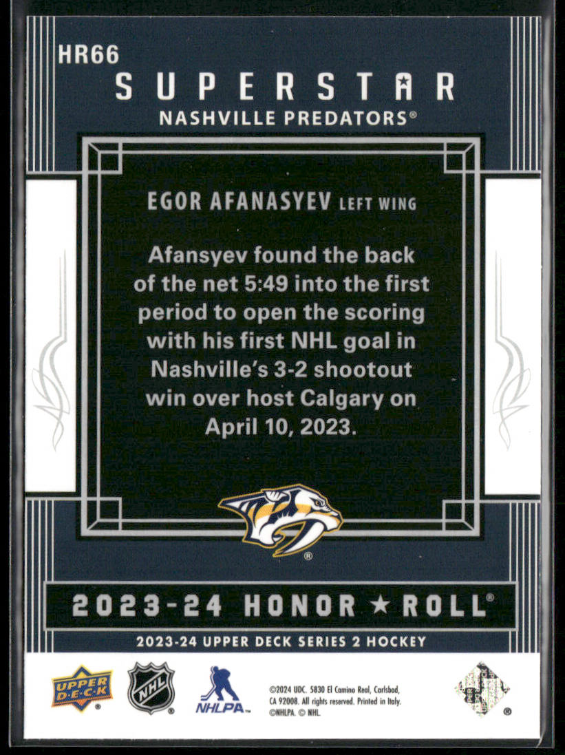 Egor Afanasyev 2023-24 Upper Deck Honor Roll #HR66 Nashville Predators