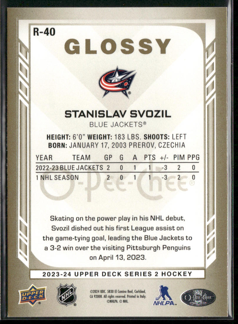 Stanislav Svozil 2023-24 Upper Deck O-Pee-Chee Glossy Gold #R-40 Blue Jackets