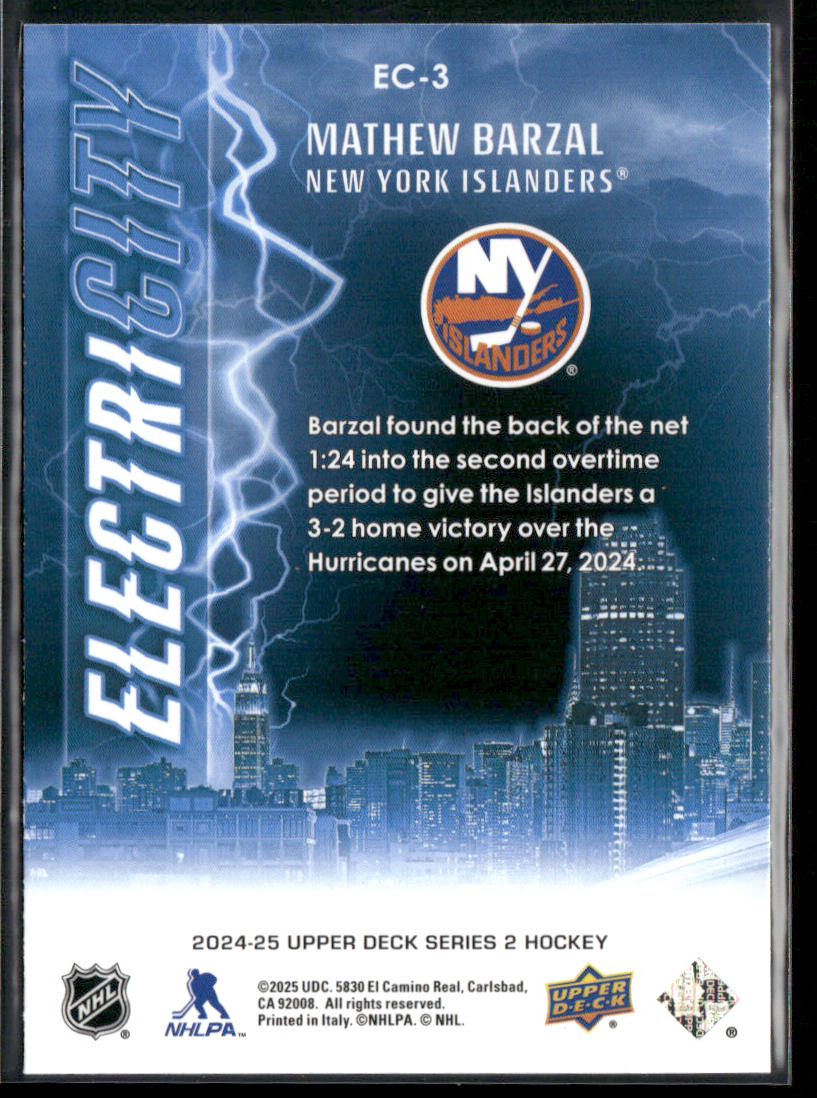 Mathew Barzal 2024-25 Upper Deck ElectriCITY #EC-3 New York Islanders back
