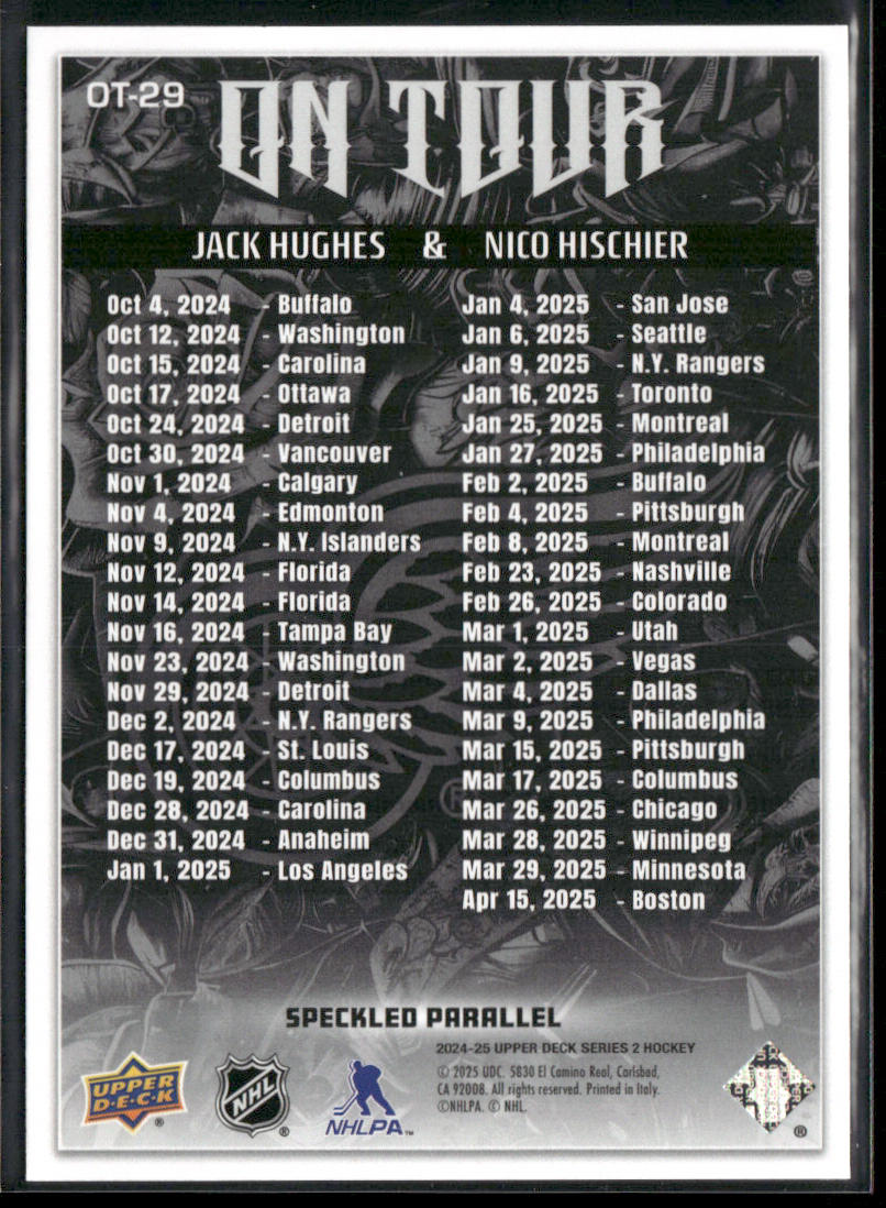 Jack Hughes / Nico Hischier 2024-25 Upper Deck On Tour Speckle #OT-29 Devils